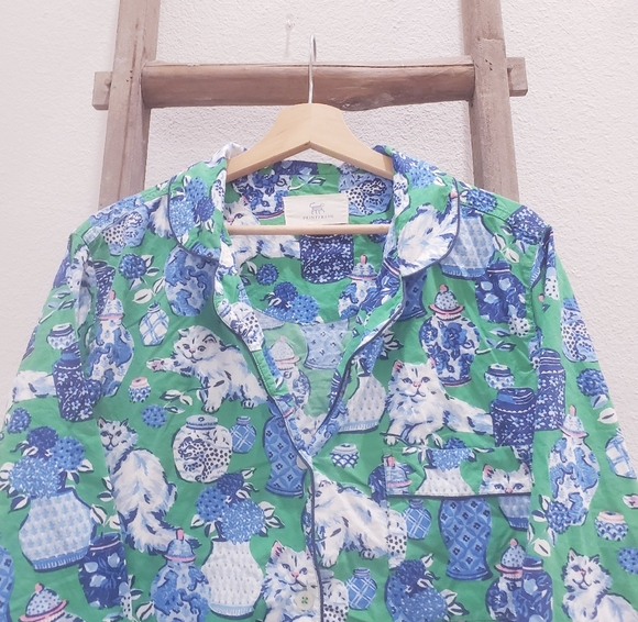 Printfresh Organic Cotton Fancy Cat Print Pajama Top Size Small - Picture 4 of 10